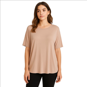 Tan stretchy longer short sleeve womens XL tunic tee longer length too!